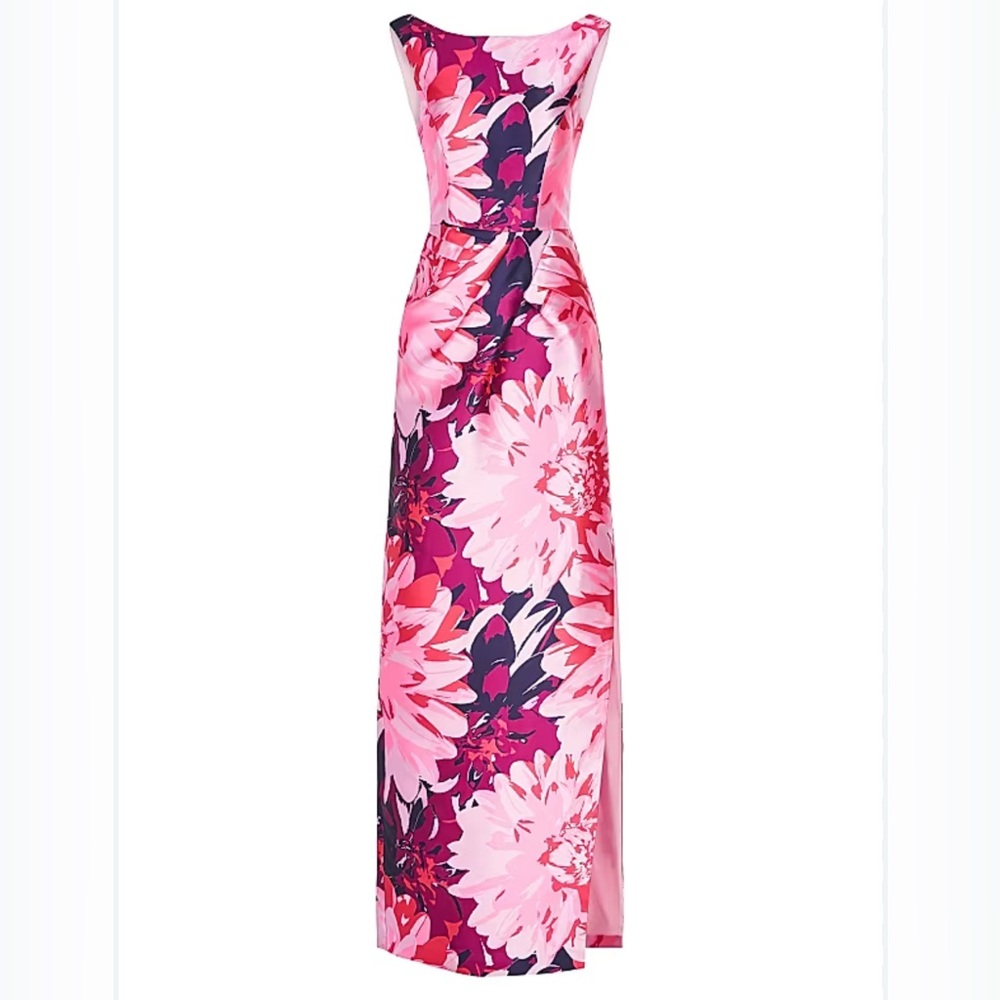 Kay Unger Nanette Chrysanthemum Floral Print Column Gown Size 6 retail $298
